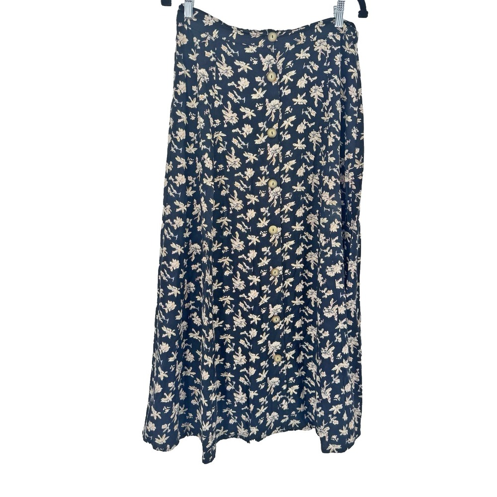 VTG Agapo‎ Floral Maxi Skirt button front 90s granola teacher boho festival L